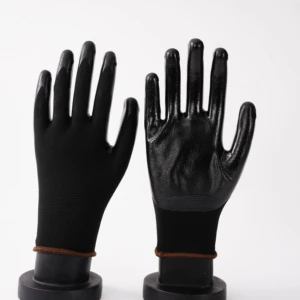 CE ISO9001 13 Gauge Polyester Black 12 Inch Oil-Resistant Nitrile Coated Work Gloves Industrial Safety