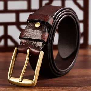 Cowhide Road Men's Genuine Leather Alloy Needle Buckle Vintage Handmade Casual Jeans Youth 3.8m Width