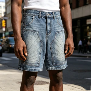 Wholesale Customized Casual Shorts High Quality Breathable Washed Denim Men American Style Logo Vintage Jeans Shorts D349