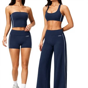 Women's Wide Leg Yoga Pants Set with Sports Bra Tummy Control Soft Stretch Gym Set