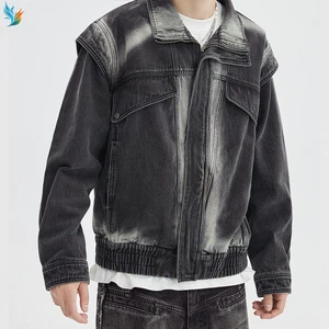 Manufacturer Distress Wash Denim Bomber Racing Jacket Vintage Baseball Oversized Varsity Jacket Men