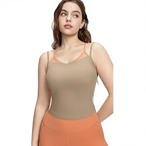 Plus Size Women's Camisole Vest Outerwear Extra Large Fixed Cup Non-Slip Breathable Two-Piece Contrast Color Pilates Yoga