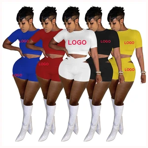 2026 Logo Summer Loungewear Suit Causal Sport White 2 Piece Short Set Crop Top Short Sets for Women