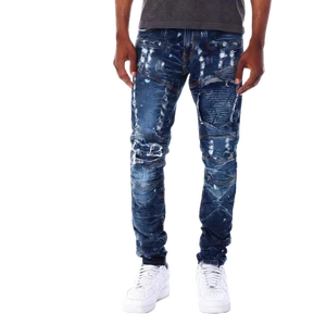AeeDenim Custom Men's Straight Jeans Fashion Stonewashed Stretch Slim Fit Distressed Denim Long Pants