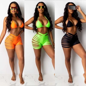 Women Summer Sexy Solid Bikini Set Bandage Swimsuits Hollow Out High Waist Swimwear Beach Bathing Suits Wholesale Dropship