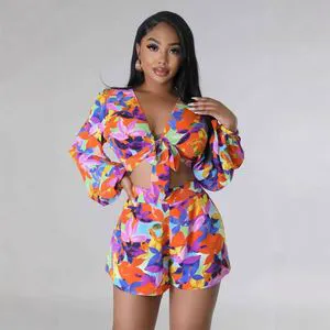 Spring Summer Casual Printed Tank Shorts Set Suits