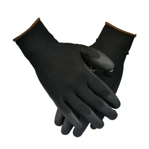 Custom 13g Knitted Polyester Nylon Ce En388 Black Labor Pu Coating Mechanical Garden Work Safety Gloves