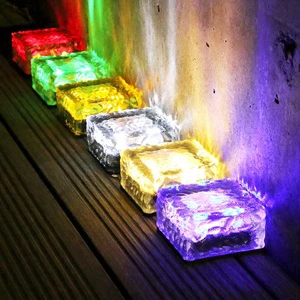 Outdoor 4LED Solar Light IP65 Waterproof Ice Brick Garden Landscape Ground Tile Small Square Underground LED Light Cross-Border