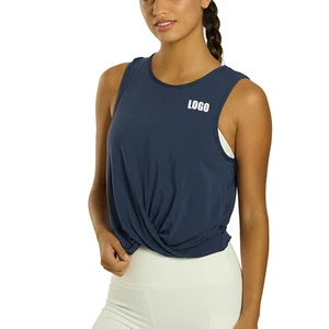 OEM Custom Soft Lightweight Cropped Gym Breathable Twisted Front Hem Sport Yoga Tank Top for Women