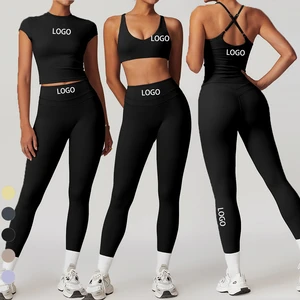 Women's Wholesale 5pcs Workout Crop tank Bra Tops Yoga Sets Ropa Deportiva Clothing Gym Wear Fitness Sets Activewear for Womens