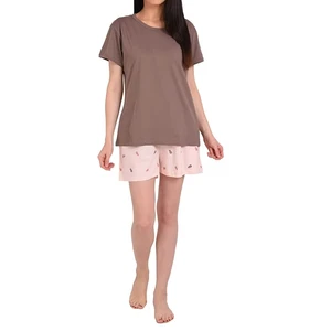 Women's 2 Piece Shorts Set Cotton Short Sleeve O Neck Loose Fit Casual Spring Summer Dot Pattern Pink Brown Top Bottoms