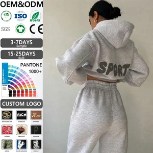 2026 Women's Puff Printed Tracksuit Set Heavyweight 450GSM Winter Streetwear Custom Logo 2 Piece Sweatsuit Set