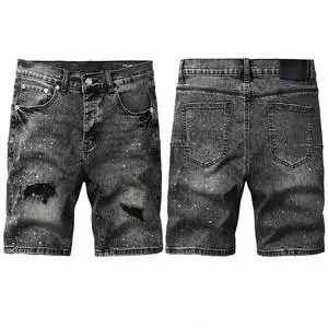 Luxury Brand Men's Jeans Shorts Man Black Ripped Biker Slim Fit Motorcycle High Street Paint Graffiti Pattern Eur Size 28-40