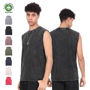 Unisex 100% Cotton Crew Neck Sleeveless Loose Fit Solid Knitted Vintage Snow Wash Faded Tank Top