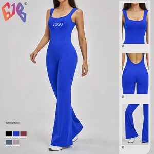 Womens Backless Yoga Jumpsuit Flare Leg High Waist Slim Fit Gym Workout Activewear