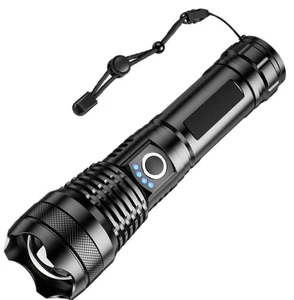 Tactical LED Flashlight, Rechargeable USB with Battery Display Flashlights Zoom with USB Output Powerful for Home Camping