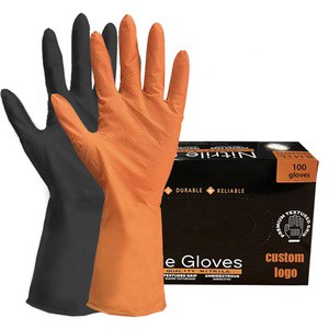 Factory 12 Inches Industry Truck 8 Mil Auto Repair Diamond Texture Grip Food Service Mechanic Nitrile Glove Disposable Gloves