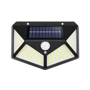 HFBH Smart Light Outdoor Solar PIR Motion Sensor Lights for Garden Decoration 4 Sides Street Wall Lamp Human Interaction 100LED