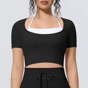 Women Gym Sports Clothing Breathable Running Yoga Wear Casual Pilates Training Activewear Cross-Border Women Sports Top