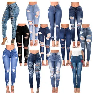 Women's High Waist Breathable Ripped Straight Light Wash Distressed Stretch Denim Jeans