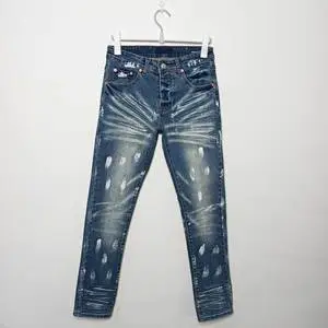 Plus Size Men's Clothing Customized Logo Paint Stretch Skinny Denim Jogger Pants Straight Leg Casual Denim Pants for Men Women