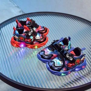 Children's Leather Led With Flashing Light Little Kids Running Shoes