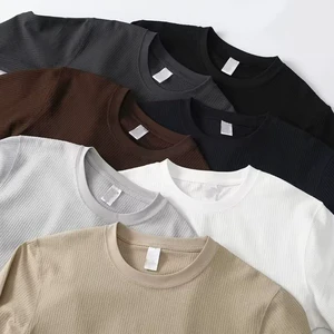 Autumn Lightweight Solid Casual Waffle Base Shirt Men Fashionable Loose Fit Versatile Long Sleeve Crew Neck Sweatshirt Stock