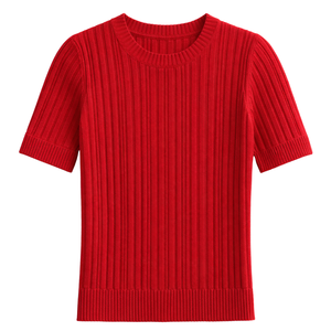 Women’s Ribbed Knit V Neck Top Short Sleeve Slim Fit Casual Summer Sweater Tee Soft Stretch Everyday Comfort Stylish Blouse