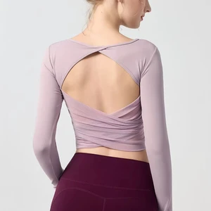Elegant High Elastic Tight Women Yoga Top Comfy Long Sleeves Yoga Wear Professional Fitness Top