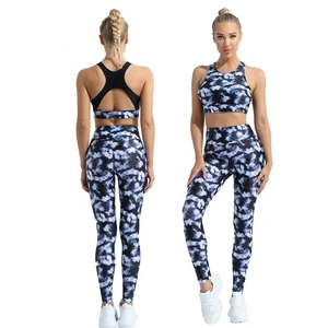 Women's Yoga Activewear Sets Custom Logo Front Elastic Waist Solid 2-Piece Breathable Gym Fitness Wear