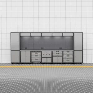 YouRen C010 Garage Cabinets Workshop Built-in LED Lights Modular OEM Customizable Cold Rolled Steel Workstations Multiple