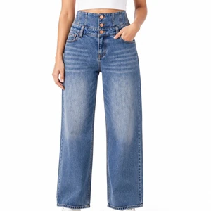 Women Denim Jeans High Waist Wide Leg Stylish Comfortable Trendy Premium Denim Modern Streetwear Everyday Wear Breathable 100%