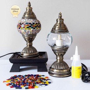 DIY Turkish Mosaic Lamp Kit With Bronze Base, Morocco Mini Table Lamp Home Kit For Living Room Bedroom Decor