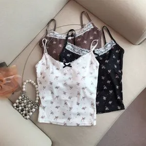 Lace Printed Camisole Vest with Chest Cushion for Women, Worn with a Beautiful Back and Base, Sleeveless Vest