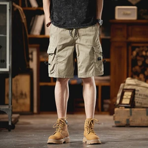 Brand Casual Pants with Mid Waist Woven Straight Loose Pure Color Sports Clothing Men's Summer Work Shorts