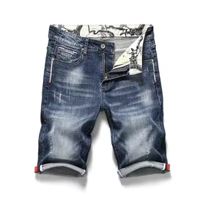 Men Denim Fashion Ripped Distressed Jean Shorts Streetwear Casual Summer Blue Slim Fit Knee Length 100% Cotton 2025 Hot Selling