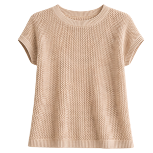 Women Extended Shoulder Knit Short Sleeve Top Textured Summer Casual Loose Fit Breathable Fashion Pullover Sweater Shirt