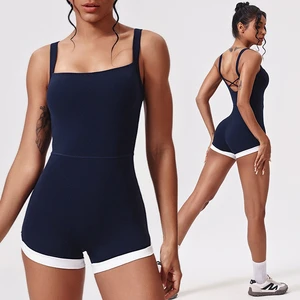 Contrasting Colors Cross-Border Jumpsuit Gym Fitness Sportswear Lace-Up Back Tight-Fitting Training Jumpsuit