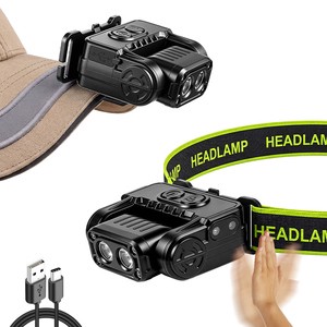 Motion Sensor Mini LED Headlamp Clip On Cap Light 90° Adjustable Type-C Rechargeable Head Flashlight For Running Fishing Work