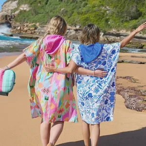 Custom Hooded Microfiber Suede Beach Towel Poncho Hooded Personalized Beach Changing Robe