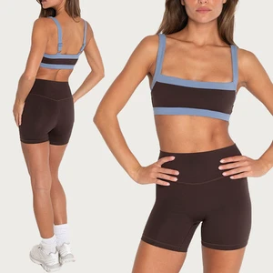 Custom Contrasting Colors Breathable Tummy Control Shorts Pilates Recycled Fabric Women High Elasticity Bra Yoga Leisurewear