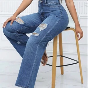 2026 Women's Straight Jeans Women Fashion Cut Out Loose Jeans Pants Casual Denim Pants Wide Leg Ripped Jeans for Women