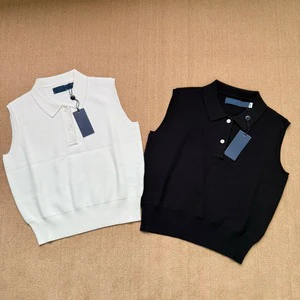 RL Ruff for Logo Embroidery Casual Spring Women's Short -Neck Sleeveless Viscose/Polyester Knit Top