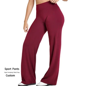 Hot Sale Custom Logo High Waist Quick Dry Hip Lifting Yoga Pants Tight Wide Leg Flared Pants Women Gym Sports Fitness Leggings