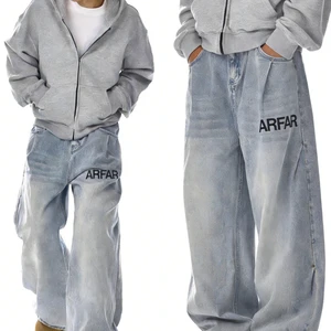 Wholesale Custom Men's Denim Pants Washed Cotton Straight-Leg Loose Trousers Men's Jeans Pant