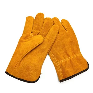 10 Inch Men's Yellow Work Driver Construction Industrial Truck Safety Cow Hide Split Driving Garden Fire Proof Leather Gloves