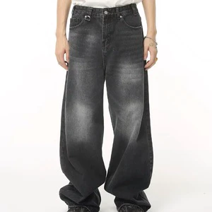 Wholesale Price Vintage Customized Men's Jeans Street Wear Hip Hop Straight Wide Leg Jeans Stone Washed Baggy Jeans for Men