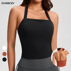 EVARICKY Women's High Elastic Halter Neck Breathable Workout Tank Top Backless Square Neck Design Gym Sports Wear Yoga Tank Top