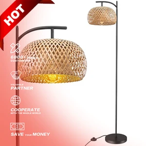 Natural Color Home Floor Lights Indoor Decor Standing Floor Lamps Minimalist Style E27 Base Bamboo Lampshade Led Floor Lights