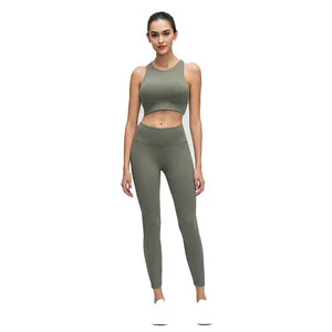Best Design Women Yoga Set High Quality Light Weight Solid Breathable Quick Dry Full Sleeve Polyester/Nylon Front 2-Piece Set